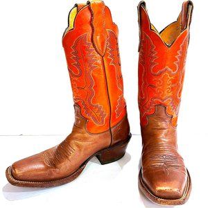 Vintage Womens JUSTIN L2659 Wildfire Orange Embroidered Western Cowboy Boots Siz